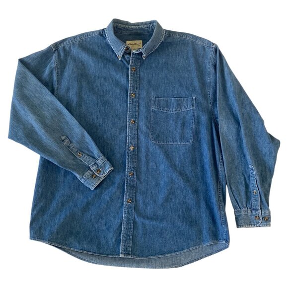 Eddie Bauer Vintage Men’s Denim Long Sleeve Shirt Size XL Blue Chore - Picture 1 of 5